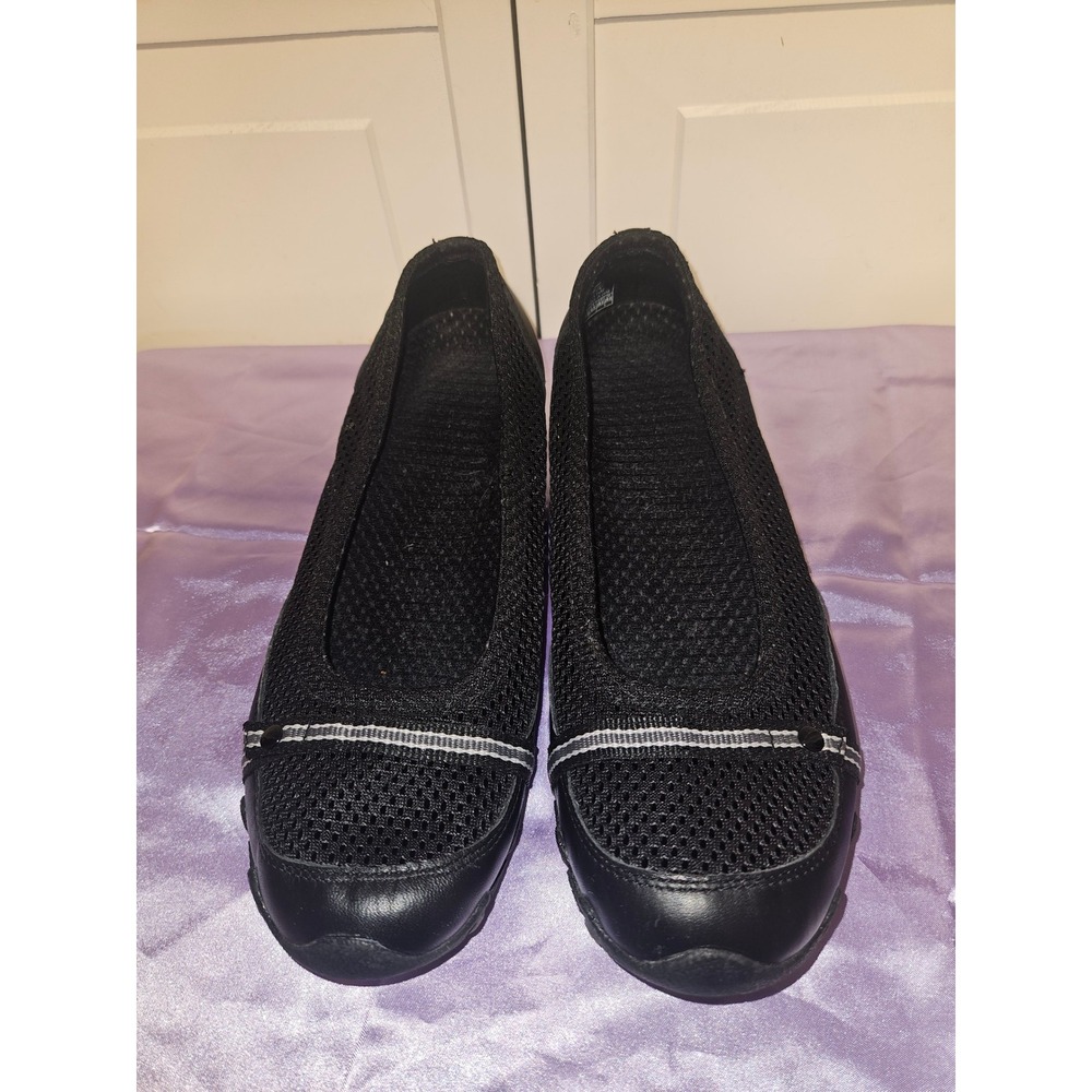 Skechers Bikers 2280 Black Leather Mesh Mary Jane Flat Shoes Womens 9.5